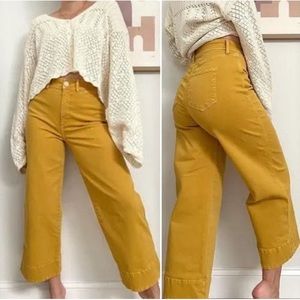 LOFT high rise wide leg crop jeans in mustard yellow